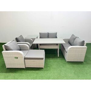 7 Seater Outdoor Reclining Chair Love Sofa Set Rattan Garden Furniture Set with Rectangular Dining Table Footstool Side Table Light Grey - Fimous 7 Seater Outdoor Reclining Chair Love Sofa Set Rattan Garden Furniture Set with Rectangular Dining Table Footstool Side Table Light Grey - Fimous