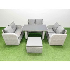 Fimous 7 Seater Patio Garden Furniture Sets with Black Glass Top Dining Table Love Sofa Big Stool Light Grey Fimous 7 Seater Patio Garden Furniture Sets with Black Glass Top Dining Table Love Sofa Big Stool Light Grey