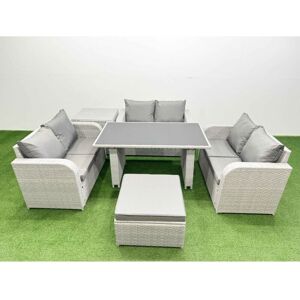7 Seater Patio Garden Furniture Sets with Black Glass Top Dining Table Love Sofa Side Table Big Stool Light Grey - Fimous 7 Seater Patio Garden Furniture Sets with Black Glass Top Dining Table Love Sofa Side Table Big Stool Light Grey - Fimous