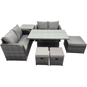 7-seater Patio Height Adjustable Rising Lifting Table Sofa Sets Rattan Garden Furniture Dining Set with 3 Stools Side Table Dark Grey Mixed - Fimous 7-seater Patio Height Adjustable Rising Lifting Table Sofa Sets Rattan Garden Furniture Dining Set with 3 Stools Side Table Dark Grey Mixed - Fimous