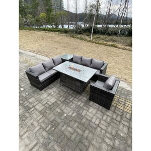 Fimous 7 Seater PE Rattan Corner Sofa Set garden Furniture Gas Firepit Dining Table Set High Side Coffee Table With Arm Chair Fimous 7 Seater PE Rattan Corner Sofa Set garden Furniture Gas Firepit Dining Table Set High Side Coffee Table With Arm Chair
