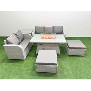 FIMOUS 7 Seater pe Rattan Wicker Garden Furniture Patio Conservatory Sofa Set with Firepit Dining Table 3 Seater Sofa Love Sofa 2 Big Footstool Side Table FIMOUS 7 Seater pe Rattan Wicker Garden Furniture Patio Conservatory Sofa Set with Firepit Dining Table 3 Seater Sofa Love Sofa 2 Big Footstool Side Table
