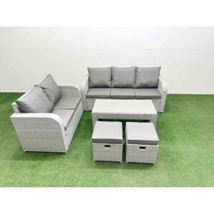Fimous 7 Seater PE Rattan Wicker Garden Furniture Patio Conservatory Sofa Set with Oblong Coffee Table 3 Seater Sofa Love Sofa 2 Stools Fimous 7 Seater PE Rattan Wicker Garden Furniture Patio Conservatory Sofa Set with Oblong Coffee Table 3 Seater Sofa Love Sofa 2 Stools