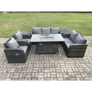 7 Seater pe Wicker Outdoor Rattan Garden Furniture Set Propane Gas Fire Pit Table and Sofa Chair set with 2 Side Tables - Fimous 7 Seater pe Wicker Outdoor Rattan Garden Furniture Set Propane Gas Fire Pit Table and Sofa Chair set with 2 Side Tables - Fimous