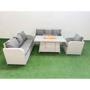 7 Seater Poly Rattan Outdoor Garden Furniture Firepit Dining Table Sofa Set Patio 3 Seater Sofa Reclining Chair 3 Seater Sofa Light Grey - Fimous 7 Seater Poly Rattan Outdoor Garden Furniture Firepit Dining Table Sofa Set Patio 3 Seater Sofa Reclining Chair 3 Seater Sofa Light Grey - Fimous