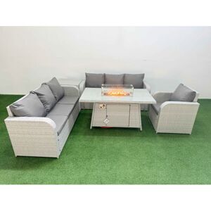 FIMOUS 7 Seater Poly Rattan Outdoor Garden Furniture Firepit Dining Table Sofa Set Patio 3 Seater Sofa Reclining Chair 3 Seater Sofa Side Table Light Grey FIMOUS 7 Seater Poly Rattan Outdoor Garden Furniture Firepit Dining Table Sofa Set Patio 3 Seater Sofa Reclining Chair 3 Seater Sofa Side Table Light Grey