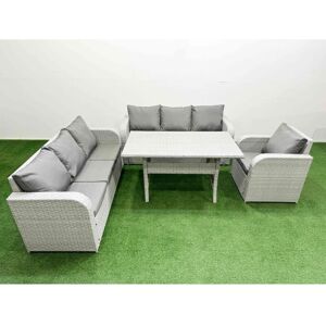 7 Seater Poly Rattan Outdoor Garden Furniture Rectangular Dining Table Sofa Set Patio 3 Seater Sofa Reclining Chair 3 Seater Sofa Light Grey - Fimous 7 Seater Poly Rattan Outdoor Garden Furniture Rectangular Dining Table Sofa Set Patio 3 Seater Sofa Reclining Chair 3 Seater Sofa Light Grey - Fimous