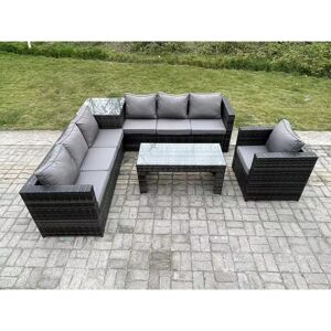 Fimous 7 Seater Rattan Corner Sofa Set With Square Side Table And Oblong Rectangular Coffee Tea Table Arm Chair Dark Grey Mixed Fimous 7 Seater Rattan Corner Sofa Set With Square Side Table And Oblong Rectangular Coffee Tea Table Arm Chair Dark Grey Mixed