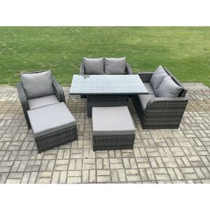7 Seater Rattan Furniture Garden Dining Set Outdoor Height Adjustable Rising lifting Table Love Sofa Chair With 2 Big Footstool - Fimous 7 Seater Rattan Furniture Garden Dining Set Outdoor Height Adjustable Rising lifting Table Love Sofa Chair With 2 Big Footstool - Fimous