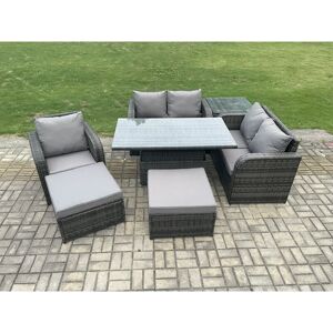 Fimous 7 Seater Rattan Furniture Garden Dining Set Outdoor Height Adjustable Rising lifting Table Love Sofa Chair With Side Table 2 Big Footstool Fimous 7 Seater Rattan Furniture Garden Dining Set Outdoor Height Adjustable Rising lifting Table Love Sofa Chair With Side Table 2 Big Footstool