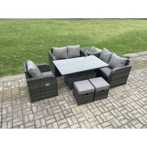 7 Seater Rattan Furniture Garden Dining Set Outdoor Height Adjustable Rising lifting Table Love Sofa Chair With Side Table 2 Footstools - Fimous 7 Seater Rattan Furniture Garden Dining Set Outdoor Height Adjustable Rising lifting Table Love Sofa Chair With Side Table 2 Footstools - Fimous