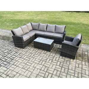 7 Seater Rattan Garden Furniture Corner Sofa Set Outdoor Patio Sofa Chair Table Set with Rectangular Coffee Table Dark Grey Mixed - Fimous 7 Seater Rattan Garden Furniture Corner Sofa Set Outdoor Patio Sofa Chair Table Set with Rectangular Coffee Table Dark Grey Mixed - Fimous