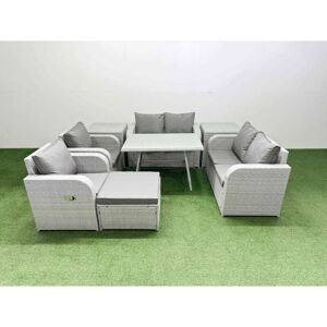7 Seater Rattan Garden Furniture Set Outdoor Love Sofa Set with Rectangular Dining Table 2 Side Tables Big Footstool Light Grey - Fimous 7 Seater Rattan Garden Furniture Set Outdoor Love Sofa Set with Rectangular Dining Table 2 Side Tables Big Footstool Light Grey - Fimous