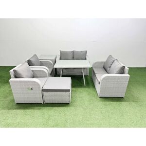 7 Seater Rattan Garden Furniture Set Outdoor Love Sofa Set with Rectangular Dining Table Side Table Big Footstool Light Grey - Fimous 7 Seater Rattan Garden Furniture Set Outdoor Love Sofa Set with Rectangular Dining Table Side Table Big Footstool Light Grey - Fimous