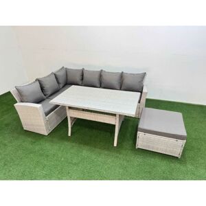 7 Seater Rattan Garden Furniture Set Outdoor Patio Dining Corner Sofa Sets with Dining Table Big Footstool Light Grey Mixed - Fimous 7 Seater Rattan Garden Furniture Set Outdoor Patio Dining Corner Sofa Sets with Dining Table Big Footstool Light Grey Mixed - Fimous