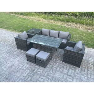Fimous 7 Seater Rattan Garden Furniture Set Patio Outdoor Rectangular Dining Table Lounge Sofa Chair with Side Table 2 Small Stools Dark Grey Mixed Fimous 7 Seater Rattan Garden Furniture Set Patio Outdoor Rectangular Dining Table Lounge Sofa Chair with Side Table 2 Small Stools Dark Grey Mixed