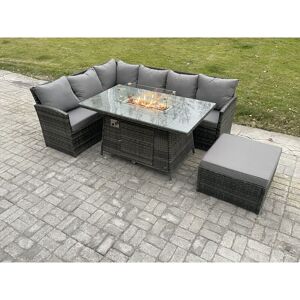 Fimous 7 Seater Rattan Garden Furniture Sets High Back Corner Sofa Fire Pit Dining Table Sets Gas Heater with Big Footstool Dark Grey Mixed Fimous 7 Seater Rattan Garden Furniture Sets High Back Corner Sofa Fire Pit Dining Table Sets Gas Heater with Big Footstool Dark Grey Mixed