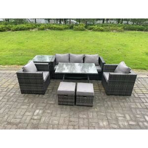 Fimous 7 Seater Rattan Outdoor Furniture Garden Dining Set with Lounge Sofa Dining Table 2 Armchairs Small Stools Dark Grey Mixed Fimous 7 Seater Rattan Outdoor Furniture Garden Dining Set with Lounge Sofa Dining Table 2 Armchairs Small Stools Dark Grey Mixed