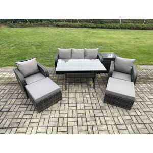 7 Seater Rattan Outdoor Garden Furniture Set Rectangular Dining Table and Chair Sofa Set With Side Table 2 Big Footstool Dark Grey Mixed - Fimous 7 Seater Rattan Outdoor Garden Furniture Set Rectangular Dining Table and Chair Sofa Set With Side Table 2 Big Footstool Dark Grey Mixed - Fimous