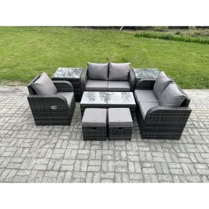 7 Seater Rattan Outdoor Garden Furniture Sofa Set Patio Table & Chairs Set with 2 Side Tables 2 Small Footstools Dark Grey Mixed - Fimous 7 Seater Rattan Outdoor Garden Furniture Sofa Set Patio Table & Chairs Set with 2 Side Tables 2 Small Footstools Dark Grey Mixed - Fimous