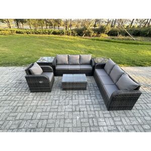 Fimous 7 Seater Rattan Outdoor Garden Furniture Sofa Set Patio Table & Chairs Set with 3 Seater Sofa Reclining Chair 3 Seater Sofa 2 Side Tables Dark Fimous 7 Seater Rattan Outdoor Garden Furniture Sofa Set Patio Table & Chairs Set with 3 Seater Sofa Reclining Chair 3 Seater Sofa 2 Side Tables Dark