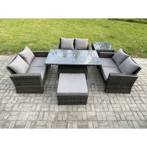 FIMOUS 7 Seater Rattan Wicker Garden Furniture Patio Conservatory Sofa Set with Height Adjustable Rising Lifting Table Double Seat Sofa Big Footstool Side FIMOUS 7 Seater Rattan Wicker Garden Furniture Patio Conservatory Sofa Set with Height Adjustable Rising Lifting Table Double Seat Sofa Big Footstool Side