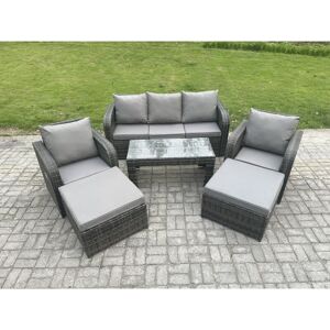 7 Seater Rattan Wicker Garden Furniture Patio Conservatory Sofa Set with Rectangular Coffee Table Reclining Chair 2 Big Footstool - Fimous 7 Seater Rattan Wicker Garden Furniture Patio Conservatory Sofa Set with Rectangular Coffee Table Reclining Chair 2 Big Footstool - Fimous