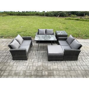 7 Seater Rattan Wicker Garden Furniture Patio Conservatory Sofa Set with Rectangular Dining Table Love Seat Sofa Big Footstool Side Table - Fimous 7 Seater Rattan Wicker Garden Furniture Patio Conservatory Sofa Set with Rectangular Dining Table Love Seat Sofa Big Footstool Side Table - Fimous