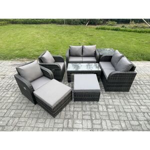 8 pcs Garden Furniture set Rattan Outdoor Lounge Sofa Table Chair With Tempered Glass Table Dark Grey Mixed - Fimous 8 pcs Garden Furniture set Rattan Outdoor Lounge Sofa Table Chair With Tempered Glass Table Dark Grey Mixed - Fimous