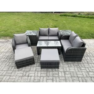 8 Pcs Rattan Outdoor Garden Furniture Sofa Set Patio Table & Chairs Set with 2 Side Tables 2 Big Footstool Dark Grey Mixed - Fimous 8 Pcs Rattan Outdoor Garden Furniture Sofa Set Patio Table & Chairs Set with 2 Side Tables 2 Big Footstool Dark Grey Mixed - Fimous