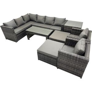 Fimous 8 Pieces Outdoor PE Rattan Garden Furniture Corner Sofa Oblong Coffee Table Set with Cushions Chair 2 Big Footstools Side Table Dark Grey Mixed Fimous 8 Pieces Outdoor PE Rattan Garden Furniture Corner Sofa Oblong Coffee Table Set with Cushions Chair 2 Big Footstools Side Table Dark Grey Mixed