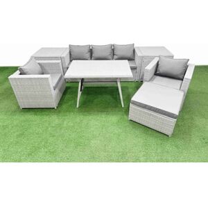 8 Pieces Outdoor pe Rattan Sofa Armchair Set Patio Garden Furniture Sets with Cushions 2 Side Tables Big Stool Light Grey - Fimous 8 Pieces Outdoor pe Rattan Sofa Armchair Set Patio Garden Furniture Sets with Cushions 2 Side Tables Big Stool Light Grey - Fimous