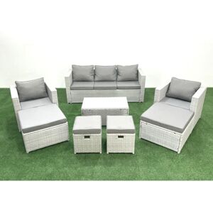 8 Pieces Rattan Garden Furniture Set Outdoor Garden Sofa Chair Coffee Table Set with 4 Footstools Light Grey Mixed - Fimous 8 Pieces Rattan Garden Furniture Set Outdoor Garden Sofa Chair Coffee Table Set with 4 Footstools Light Grey Mixed - Fimous