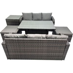 8 Seat Outdoor Wicker pe Rattan Garden Furniture Set Dining Table Sofa Set with 2 Big Stool Side Table Dark Grey Mixed - Fimous 8 Seat Outdoor Wicker pe Rattan Garden Furniture Set Dining Table Sofa Set with 2 Big Stool Side Table Dark Grey Mixed - Fimous