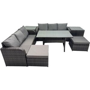 8 Seat Outdoor Wicker pe Rattan Garden Furniture Set Dining Table Sofa Set with 2 Big Stools 2 Side Tables Dark Grey Mixed - Fimous 8 Seat Outdoor Wicker pe Rattan Garden Furniture Set Dining Table Sofa Set with 2 Big Stools 2 Side Tables Dark Grey Mixed - Fimous