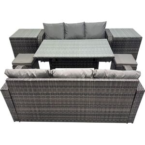 8 Seat Outdoor Wicker pe Rattan Garden Furniture Set Dining Table Sofa Set with 2 Small Stool 2 Side Tables Dark Grey Mixed - Fimous 8 Seat Outdoor Wicker pe Rattan Garden Furniture Set Dining Table Sofa Set with 2 Small Stool 2 Side Tables Dark Grey Mixed - Fimous