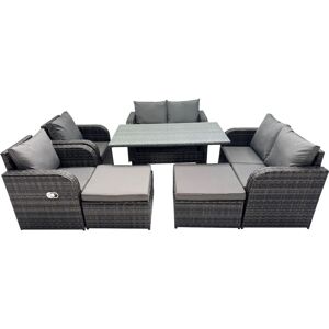 8 Seat Outdoor Wicker pe Rattan Garden Furniture Set Dining Table Sofa Sets with 2 Big Stools Dark Grey Mixed - Fimous 8 Seat Outdoor Wicker pe Rattan Garden Furniture Set Dining Table Sofa Sets with 2 Big Stools Dark Grey Mixed - Fimous