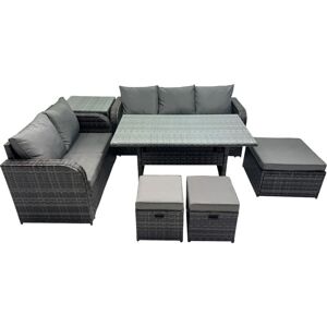 8 Seat Outdoor Wicker pe Rattan Garden Furniture Set Dining Table Sofa Sets with 3 Stools Side Table Dark Grey Mixed - Fimous 8 Seat Outdoor Wicker pe Rattan Garden Furniture Set Dining Table Sofa Sets with 3 Stools Side Table Dark Grey Mixed - Fimous