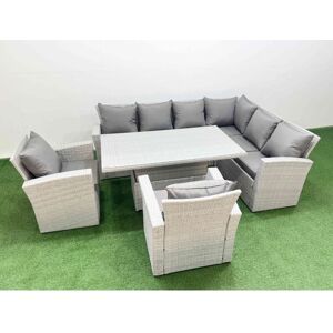8 Seat Rattan Garden Furniture Corner Sofa Set Outdoor Adjustable Lifting Dining or Coffee Table Set with 2 Armchairs Light Grey - Fimous 8 Seat Rattan Garden Furniture Corner Sofa Set Outdoor Adjustable Lifting Dining or Coffee Table Set with 2 Armchairs Light Grey - Fimous