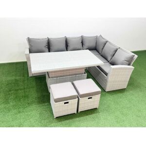 FIMOUS 8 Seat Rattan Garden Furniture Corner Sofa Set Outdoor Adjustable Lifting Dining or Coffee Table Set with Armchair 2 Small Footstools Light Grey FIMOUS 8 Seat Rattan Garden Furniture Corner Sofa Set Outdoor Adjustable Lifting Dining or Coffee Table Set with Armchair 2 Small Footstools Light Grey