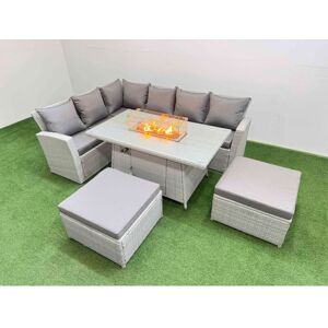 8 Seat Rattan Garden Furniture Corner Sofa Set Outdoor Gas Fire Pit Table Sets with 2 Big Footstools Light Grey - Fimous 8 Seat Rattan Garden Furniture Corner Sofa Set Outdoor Gas Fire Pit Table Sets with 2 Big Footstools Light Grey - Fimous