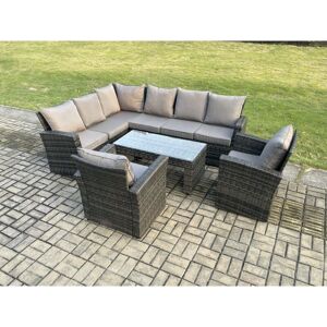 Fimous - 8 Seat Rattan Garden Furniture Corner Sofa Set Outdoor Patio Chair Sofa Table Set Dark Grey Mixed Fimous - 8 Seat Rattan Garden Furniture Corner Sofa Set Outdoor Patio Chair Sofa Table Set Dark Grey Mixed
