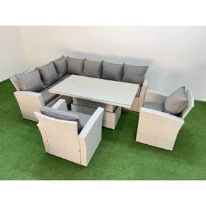Fimous 8 Seat Rattan Outdoor Garden Furniture Corner Sofa Set Adjustable Lifting Dining or Coffee Table Set with 2 Armchairs Light Grey Fimous 8 Seat Rattan Outdoor Garden Furniture Corner Sofa Set Adjustable Lifting Dining or Coffee Table Set with 2 Armchairs Light Grey