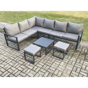 8 Seater Aluminium Garden Furniture Set Outdoor Lounge Corner Sofa Square Coffee Table Sets with 2 Small Footstools Dark Grey - Fimous 8 Seater Aluminium Garden Furniture Set Outdoor Lounge Corner Sofa Square Coffee Table Sets with 2 Small Footstools Dark Grey - Fimous