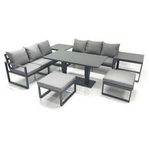 Fimous 8 Seater Aluminium Outdoor Garden Furniture Set with Adjustable Rising Lifting Dining Table 3 Seater Sofa 2 Big Footstool 2 Side Tables Dark Fimous 8 Seater Aluminium Outdoor Garden Furniture Set with Adjustable Rising Lifting Dining Table 3 Seater Sofa 2 Big Footstool 2 Side Tables Dark