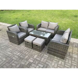 8 Seater Dark Grey pe Wicker Rattan Garden Furniture Set Reclining Chair 2 Seater Love Sofa Set Outdoor Rectangular Coffee Table Stools - Fimous 8 Seater Dark Grey pe Wicker Rattan Garden Furniture Set Reclining Chair 2 Seater Love Sofa Set Outdoor Rectangular Coffee Table Stools - Fimous