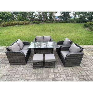 8 Seater Dark Grey pe Wicker Rattan Garden Furniture Set Reclining Chair 2 Seater Love Sofa Set Outdoor Rectangular Dining Table 2 Stools - Fimous 8 Seater Dark Grey pe Wicker Rattan Garden Furniture Set Reclining Chair 2 Seater Love Sofa Set Outdoor Rectangular Dining Table 2 Stools - Fimous