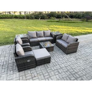 8 Seater Garden Furniture Set Rattan Outdoor Lounge Sofa Chair With Tempered Glass Table 2 Side Tables Big Footstool Dark Grey Mixed - Fimous 8 Seater Garden Furniture Set Rattan Outdoor Lounge Sofa Chair With Tempered Glass Table 2 Side Tables Big Footstool Dark Grey Mixed - Fimous