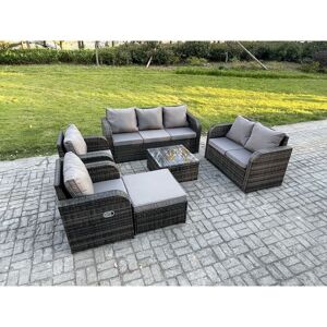 8 Seater Garden Furniture Set Rattan Outdoor Lounge Sofa Chair With Tempered Glass Table Big Footstool Dark Grey Mixed - Fimous 8 Seater Garden Furniture Set Rattan Outdoor Lounge Sofa Chair With Tempered Glass Table Big Footstool Dark Grey Mixed - Fimous