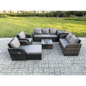 8 Seater Garden Furniture Set Rattan Outdoor Lounge Sofa Chair With Tempered Glass Table Big Footstool Side Table Dark Grey Mixed - Fimous 8 Seater Garden Furniture Set Rattan Outdoor Lounge Sofa Chair With Tempered Glass Table Big Footstool Side Table Dark Grey Mixed - Fimous